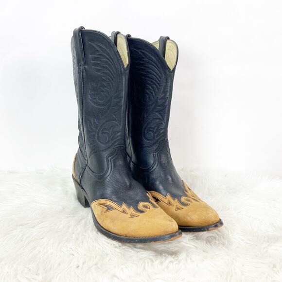Durango Shoes - Durango Mid Calf Western Boots Pull On Leather Black Tan Women's Size 10 Cowgirl